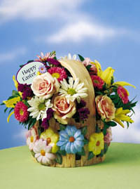 ceramic basket with fresh spring flowers
